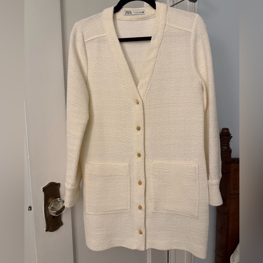 Zara Cream Button-Up Blazer Dress